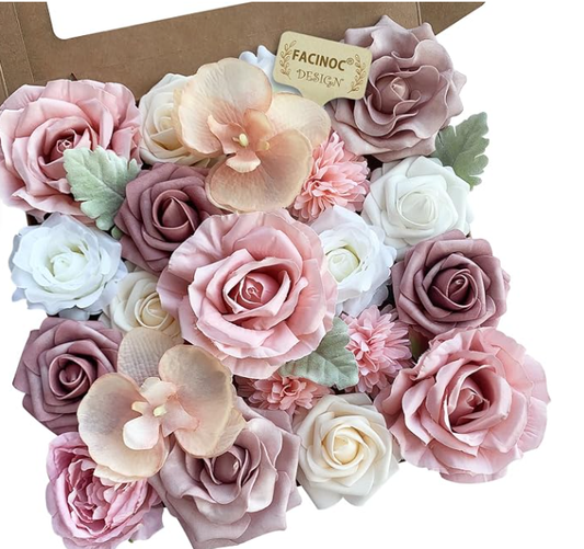 DIY Artificial Flowers Kit, Faux Flower Arrangement Craft Kit, Realistic Silk Flowers for Home Decor, Wedding Decoration, Table Centerpiece & Handmade Gifts