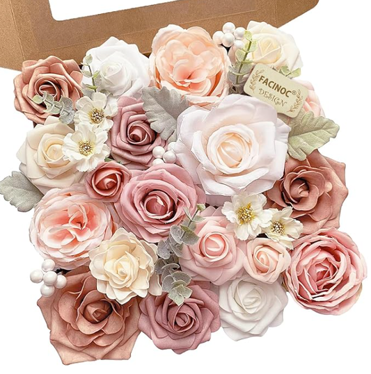 DIY Artificial Flowers Kit, Faux Flower Arrangement Craft Kit, Realistic Silk Flowers for Home Decor, Wedding Decoration, Table Centerpiece & Handmade Gifts