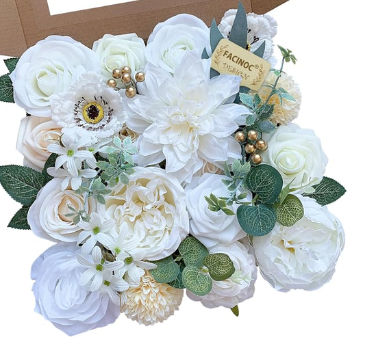 DIY Artificial Flowers Kit, Faux Flower Arrangement Craft Kit, Realistic Silk Flowers for Home Decor, Wedding Decoration, Table Centerpiece & Handmade Gifts