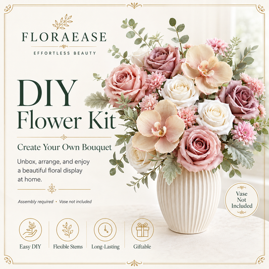 DIY Artificial Flowers Kit, Faux Flower Arrangement Craft Kit, Realistic Silk Flowers for Home Decor, Wedding Decoration, Table Centerpiece & Handmade Gifts