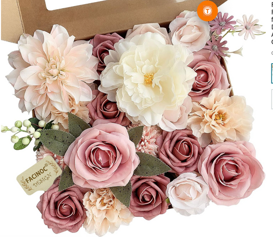 DIY Artificial Flowers Kit, Faux Flower Arrangement Craft Kit, Realistic Silk Flowers for Home Decor, Wedding Decoration, Table Centerpiece & Handmade Gifts