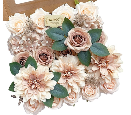 DIY Artificial Flowers Kit, Faux Flower Arrangement Craft Kit, Realistic Silk Flowers for Home Decor, Wedding Decoration, Table Centerpiece & Handmade Gifts