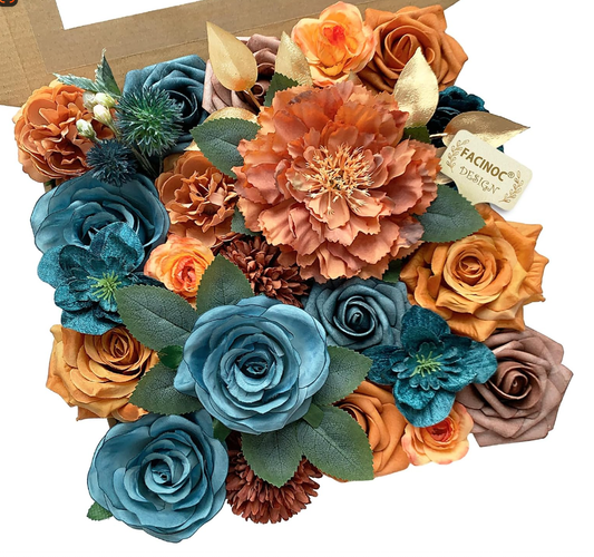 DIY Artificial Flowers Kit, Faux Flower Arrangement Craft Kit, Realistic Silk Flowers for Home Decor, Wedding Decoration, Table Centerpiece & Handmade Gifts