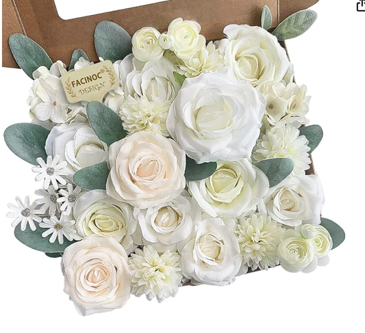 DIY Artificial Flowers Kit, Faux Flower Arrangement Craft Kit, Realistic Silk Flowers for Home Decor, Wedding Decoration, Table Centerpiece & Handmade Gifts