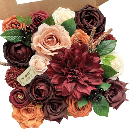 DIY Artificial Flowers Kit, Faux Flower Arrangement Craft Kit, Realistic Silk Flowers for Home Decor, Wedding Decoration, Table Centerpiece & Handmade Gifts
