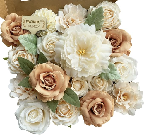DIY Artificial Flowers Kit, Faux Flower Arrangement Craft Kit, Realistic Silk Flowers for Home Decor, Wedding Decoration, Table Centerpiece & Handmade Gifts