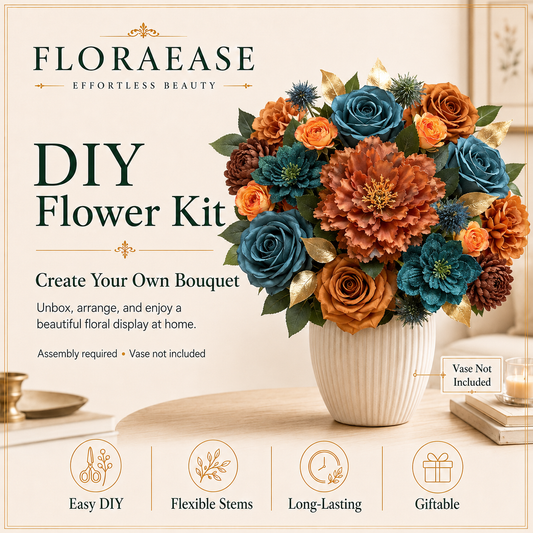 DIY Artificial Flowers Kit, Faux Flower Arrangement Craft Kit, Realistic Silk Flowers for Home Decor, Wedding Decoration, Table Centerpiece & Handmade Gifts
