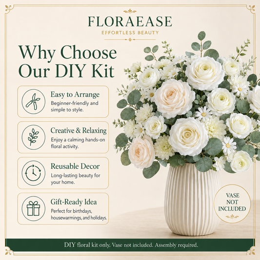 DIY Artificial Flowers Kit, Faux Flower Arrangement Craft Kit, Realistic Silk Flowers for Home Decor, Wedding Decoration, Table Centerpiece & Handmade Gifts