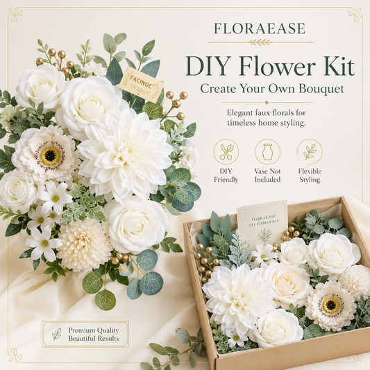 DIY Artificial Flowers Kit, Faux Flower Arrangement Craft Kit, Realistic Silk Flowers for Home Decor, Wedding Decoration, Table Centerpiece & Handmade Gifts