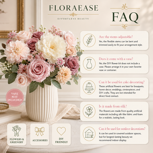 DIY Artificial Flowers Kit, Faux Flower Arrangement Craft Kit, Realistic Silk Flowers for Home Decor, Wedding Decoration, Table Centerpiece & Handmade Gifts