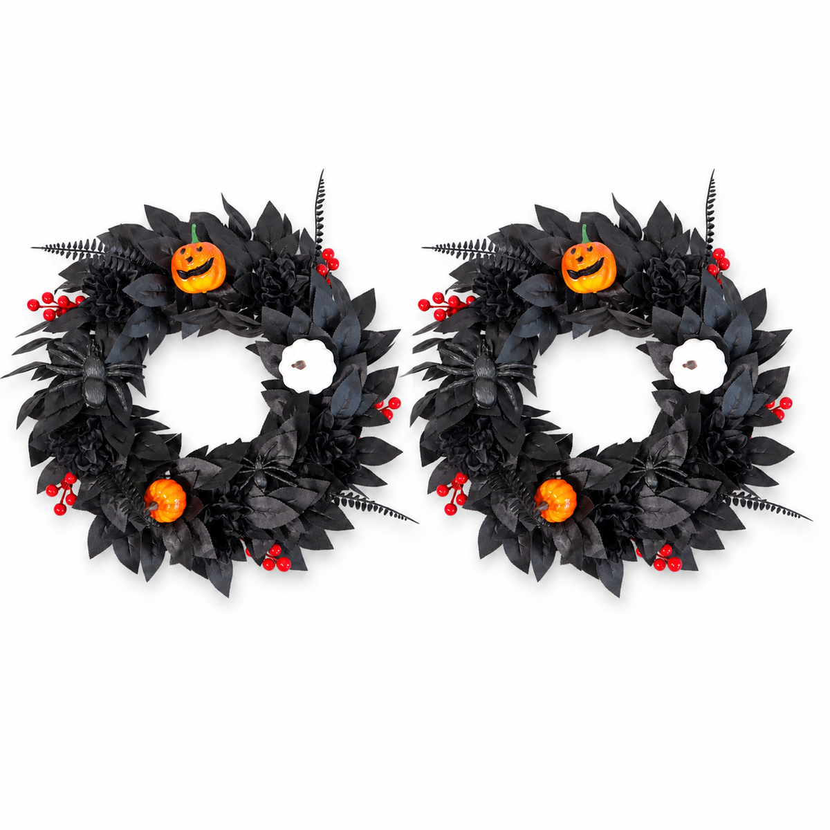 Black Halloween Wreath with Pumpkin – Spooky Gothic Front Door Decor