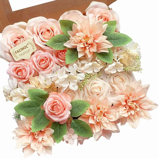 DIY Artificial Flowers Kit, Faux Flower Arrangement Craft Kit, Realistic Silk Flowers for Home Decor, Wedding Decoration, Table Centerpiece & Handmade Gifts